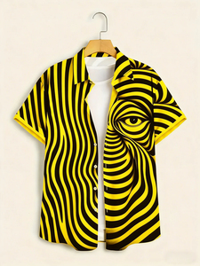 Chemise à manches courtes pour homme, style simple, imprimé HD yeux tourbillonnants colorés, grande taille, pour vacances à Hawaï, activités de plein air et tenues décontractées - Product Image 1