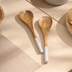 Salad Mixing Dinner Fork and Spoon Set Long Handle Salad Servers Set Acacia Wood <b>Serving</b> Spoons Set Cooking Spoon - Product Image 2