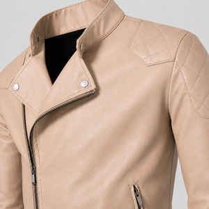 Chaqueta de Motocicleta de Cuero para Hombre de Alta Calidad, con Detalles en Lona, Impermeable, Resistente al Viento, Acolchada, con Bolsillos con Cremallera en los Hombros, Corte Regular - Product Image 4