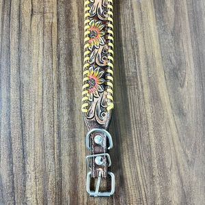 Fabricant professionnel de luxe collier de chien en cuir repoussé à la main en cuir véritable motif tournesol occidental colliers réglables pour animaux de compagnie - Product Image 5