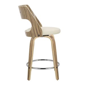 Sgabello da Bar Cecina 24 Pollici Stile Mid-Century Moderno, Altezza Fissa con Base Girevole in Legno Zebrano e Ecopelle Crema, Finitura Cromata - Product Image 3