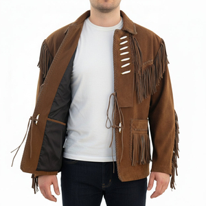 Breathable Winter Western Leather Jacket Vintage Cowboy Button Down Customizable High Street <b>Front</b> Logo <b>Men</b> - Product Image 1