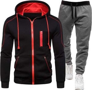 Conjunto Deportivo de 2 Piezas para Hombre, Invierno, Transpirable, Sudadera con Cierre y Pantalones Jogger, Colores en Contraste, Ropa Deportiva Informal para Gimnasio - Product Image 3