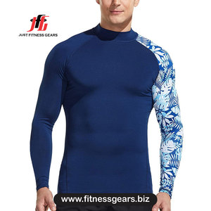 Camiseta de Manga Larga para Hombre, Protección UV, Estampado Floral Azul, Spandex y Poliéster, Ropa Deportiva para Exteriores - Product Image 1