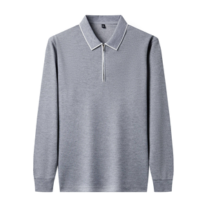 Polo de Manga Larga de Poliéster Tejido de Alta Calidad, Color Sólido Oscuro, Tallas S-6XL para Hombres Maduros - Product Image 4