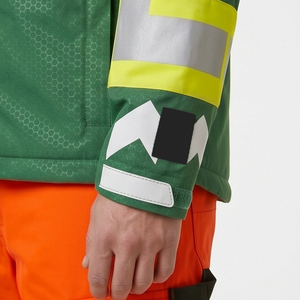 <b>Men's</b> Green Hi Visibility Reflective Work <b>Jacket</b> With <b>White</b> And Yellow Stripes Stand Collar Zipper Front Safety Coat <b>Jacket</b> <b>Men</b> - Product Image 5