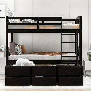 Espresso Wood Bunk Bed with Trundle and Drawers Kids & Teen Storage Solution - Product Image 5