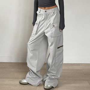 High <b>Waist</b> Plus Size Women's Cargo Pants Full Length Loose Fit Solid Color Cotton Casual <b>Elastic</b> <b>Waist</b> Style - Product Image 1