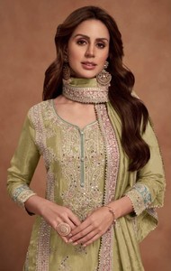 Embroidered Silk Semi-Stitched Women's Modern Midi Salwar Kameez for Wedding Diwali & Prom - Product Image 5