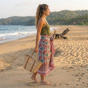 Paréo en coton imprimé à la main, motif floral rouge, léger, pour la plage, écharpe légère, couverture pour femme, logo personnalisé, respirant, vente en gros - Product Image 5