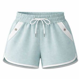 Shorts tricotés taille haute pour femmes, couleur unie, avec cordon de serrage et poches boutonnées, coupe décontractée et sportive - Product Image 1