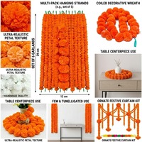 Karangan Bunga Marigold Plastik Panjang Buatan Tangan untuk Hari Valentine, Diwali, Pooja India, Pesta Pernikahan, Hari Ibu