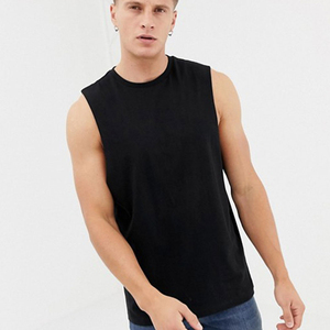 Débardeur sans manches noir pour homme, col rond, couleur unie, tricoté, coupe décontractée - Product Image 1