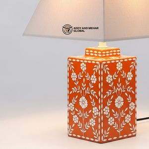 Lanterne de table artisanale en os incrusté avec motif floral, lampe de chevet de luxe en mosaïque, art indien traditionnel, décoration de bureau - Product Image 3