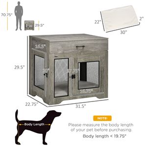 Luxury Stylish Gray Dog <b>Crate</b> Furniture XL Rectangle Cushion End Table with Drawer and Doors for Small Dogs - Product Image 3