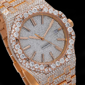 Montre Classique de Luxe Exceptionnelle pour Homme, 41mm, Quartz ETA, Analogique, Verre Taillé, Entièrement Sertie de Moissanite, Bracelet en Acier Inoxydable - Product Image 2