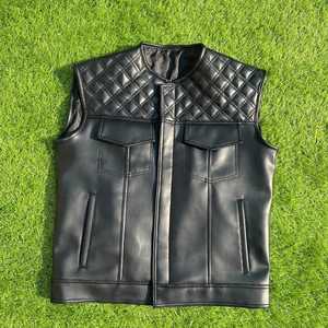 Gilet de motard en cuir de vachette véritable pour homme, design personnalisé, gilet de motard en cuir de haute qualité, col montant, gilet pour homme - Product Image 2