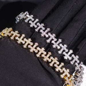 Bracelets pour hommes en argent sterling 925, style hip-hop, avec croix glacée holographique et moissanite, cadeaux d'anniversaire, de mariage et de jubilé - Product Image 1