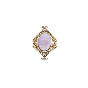 Art Deco Rose Quartz Brass <b>Gold</b> Plated Statement <b>Ring</b> - Product Image 1