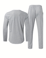 Men's Gray Long Sleeve Hoodie Pants Set Crew Neck Solid Color Casual Athletic Knitted Breathable Quick Dry Comfortable Summer
