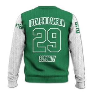 Chaqueta Universitaria Personalizada Iota Phi Lambda en Verde Esmeralda y Blanco, Suéter Tejido de la Hermandad Iota Phi Lambda - Product Image 6