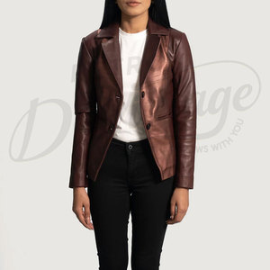 Women Maroon and Metallic Bronze Real <b>Leather</b> <b>Blazer</b> <b>Jacket</b> Slim Fit Premium Sheepskin Two-Tone Formal Casual Business Outerwear - Product Image 2