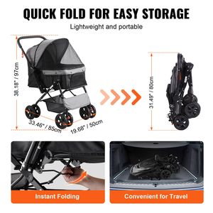 Passeggino per Animali Domestici in Alluminio a 4 Ruote, Capacità 20 kg, Freni Girevoli 4-in-1, Passeggino Reversibile per Cuccioli, Comodo Stoccaggio - Product Image 6