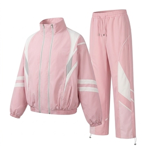 Women <b>Pink</b> <b>Tracksuit</b> Full Sleeve Zipper Closure Color Blocking Sporty Style Lightweight Polyester Material Loose Fit Spring Wear - Product Image 3