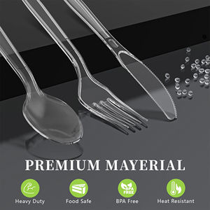 Ensemble de couverts classiques jetables en PP/PS biodégradable, écologique, sans BPA, recyclable, de qualité alimentaire, pour fêtes (fourchettes, couteaux, cuillères) - Product Image 3