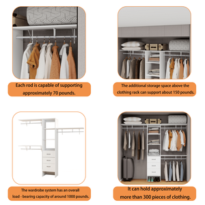 Organizador de armario de paseo de 8FT y 96 pulgadas, 3 estantes ajustables, 3 varillas de suspensión expandibles, 3 cajones, estante de ropa integrado, carga de 1000 libras - Product Image 6