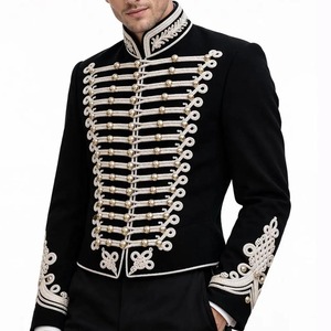 Men's Black Wool Hussar <b>Jacket</b> With <b>Silver</b> Embroidery And Turn-down Collar Formal Winter Coat For Uniforms - Product Image 6