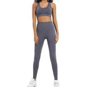 Ensemble de yoga 2 pièces à carreaux pour femmes, en Spandex/Nylon, respirant et à séchage rapide, avec taille élastique, pour adultes - Product Image 1