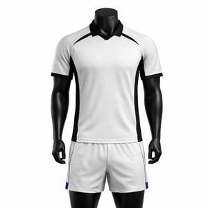 Ensemble de maillots de volley-ball d'hiver bleus personnalisés imprimés par transfert thermique, unisexe, manches courtes, évacuation de l'humidité, coupe athlétique, service OEM - Product Image 1