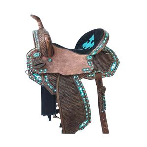 "Selle de course de baril en cuir occidental de qualité supérieure fabriquée à la main, légère et confortable pour le rodéo et l'équitation de performance" - Product Image 1