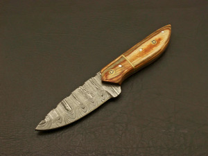 Couteau EDC à lame fixe en acier Damas, pointe tombante, forgé à la main, manche en bois Pakka, mosaïque, pour camping, bushcraft, couteau utilitaire - Product Image 3