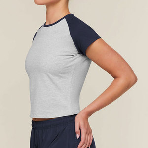 Training Exercise <b>Raglan</b> Sleeves Crop Length Short Sleeve Running Workout Sportswear Tight-Fitted T-Shirt Crop <b>Top</b> - Product Image 3