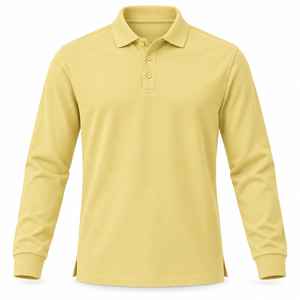 เสื้อเชิ้ตแขนยาวผู้ชาย สีเหลืองล้วน ปกติดกระดุม ผ้าถักอย่างดี 100% ผ้าฝ้าย 240 GSM ระบายอากาศได้ดี - Product Image 1