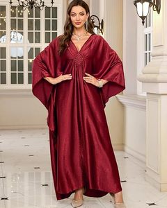 V Neck Maxi Abaya <b>Dress</b> Batwing Sleeve <b>Loose</b> Fit Asymmetrical Hem Solid Color Women's Daily Wear Polyester Modest Style - Product Image 5