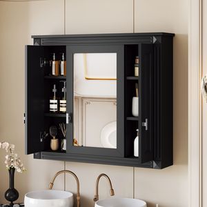 Botiquín de baño montado en la pared con 4 estantes y puerta con espejo, unidad de almacenamiento para inodoro - Product Image 4