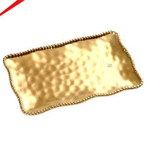 Plateau de service artisanal de luxe exclusif en métal, motif floral créatif, pour accessoires de vaisselle, décoration de mariage et fêtes - Product Image 4