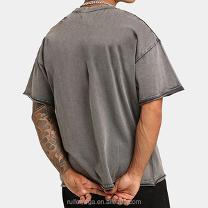 Custom Blank 100% Cotton Plain Oversized <b>Drop</b> Shoulder Crew Neck T-shirts Distressed Shirt Vintage <b>Acid</b> Washed Tshirts for Men - Product Image 4