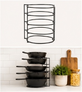 5-Tier Pots and Pans Organizer <b>Rack</b> for <b>Kitchen</b> Cabinet Durable Steel Cast Iron Skillet Holder and Space Saving <b>Storage</b> Stand - Product Image 5