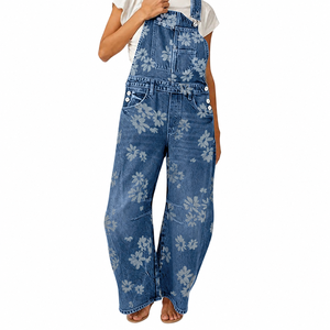 Women's Denim Overalls <b>Floral</b> Print Mid Waist Loose Fit Breathable Waterproof Eco-Friendly Quick Dry Stonewashed Casual Spring - Product Image 1