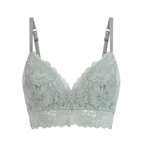Bralette de encaje con soporte suave para mujer, con copas acolchadas de mezcla de algodón y viscosa y diseño de tirantes minimalistas. - Product Image 1