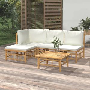 Juego de Muebles de Jardín Color Crema 100% Poliéster con Bambú Natural, Colección Premium de Muebles para Exteriores - Product Image 1