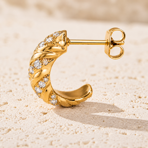14K <b>Solid</b> <b>Gold</b> IGI Certified Spiral Hoop Earrings Featuring 0.80CT Lab-Grown Diamonds Modern Spiral <b>Huggie</b> Design - Product Image 3