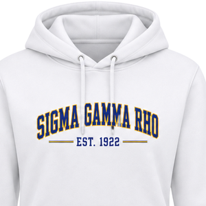 Sweat à capuche universitaire pour femmes Sigma Gamma Rho, blanc, avec motif de sororité grecque, pull à capuche décontracté, streetwear universitaire - Product Image 6