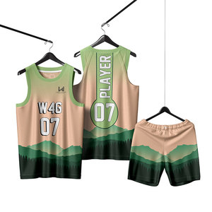 Ensemble de maillot et short de basket-ball personnalisés, 100% polyester, respirant, évacuant l'humidité, séchage rapide, col rond, nouveaux ensembles à motifs personnalisés - Product Image 1