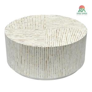 Table basse ronde moderne Nhat Minh en nacre, faite à la main, meubles de salon, finition blanche - Product Image 3