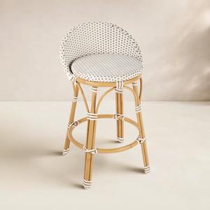 Tabouret de bar en rotin tissé à la main avec structure en cannage naturel et dossier rond confortable pour café, bistrot et îlot de cuisine - Product Image 1